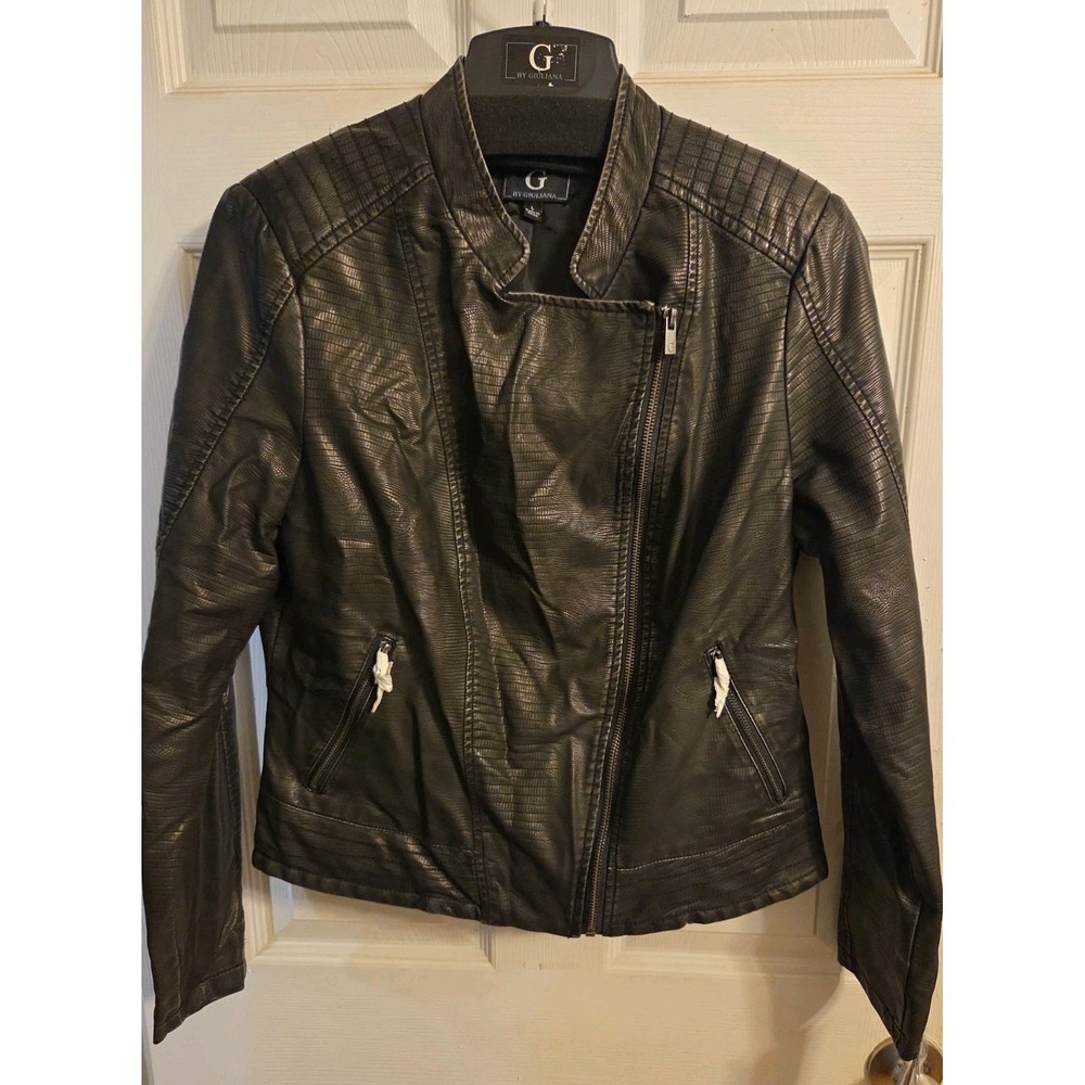 G By Giuliana Womens Large Faux Leather Jacket Black